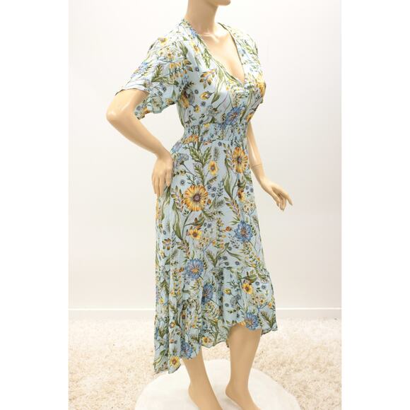 Abel The Label Midi Dress Small Blue Floral V Neck Fairy Romantic Cottagecore - Picture 4 of 10